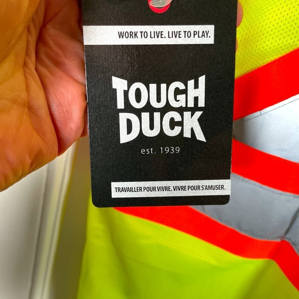 🦜 Two NEW Tough Duck Safety T-Shirts High Visibility Yellow Men's LARGE - Picture 8 of 11